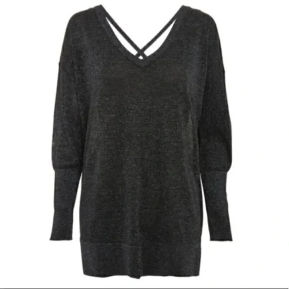 EUC Topshop Cross Back Longline Metallic Sweater Size 8